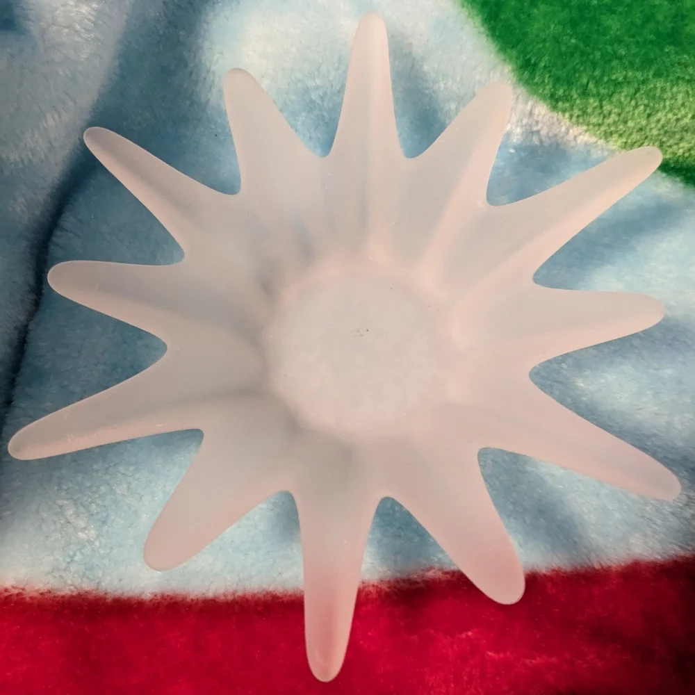 PartyLite 7" frosted glass starburst splash holder dish midnight ball candles - Picture 5 of 5